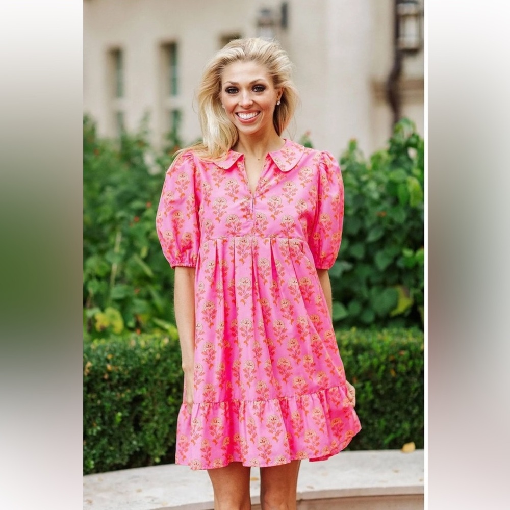 037 $238 J.Marie Ella Ann Split Peter Pan Collar Puffed Sleeve Tiered Dress